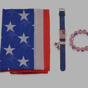 Strada Japanese Movement American Flag Pattern Watch with Blue Faux Leather Band